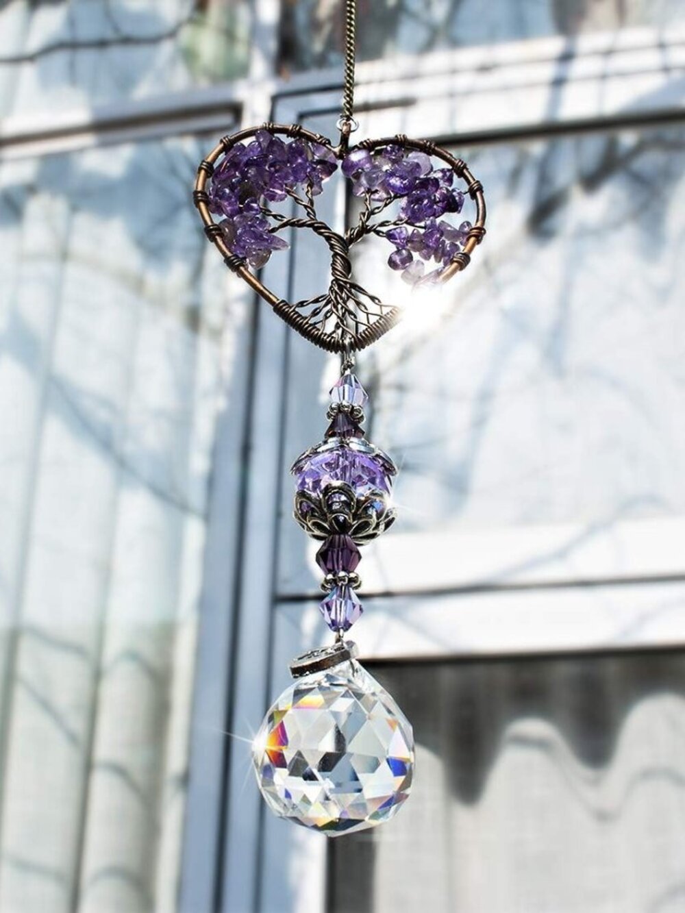 Tree of Life Crystal Suncatcher Rainbow Drop Pendant Window Decor - Picture 8 of 8